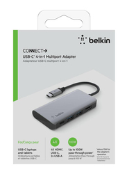 Belkin Connect USB-C 4-in-1 Multiport Hub, Grey