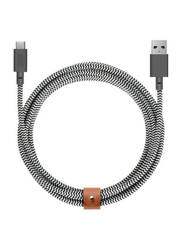Native Union 3-Meters Belt USB Type-C KV Cable, USB Type A Male to USB Type-C for Smart Phones, Zebra