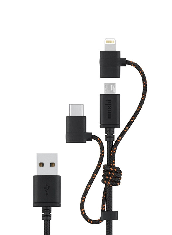 

Moshi 1-Meter 3-in-1 Nylon Braided Universal Charging Cable, USB Type A to USB-C, Lightning, Micro-USB, Metro Black