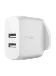 Belkin Boost Charge Dual USB-A Wall Charger with Lightning to USB-A Cable, 24W, White