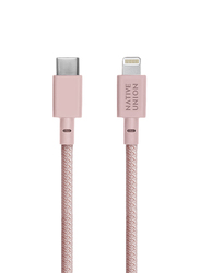 Native Union 4-Feet Belt Braided Nylon PD Lightning Cable, USB Type-C Male to Lightning for Apple Devices, with Leather Strap, Rose Pink