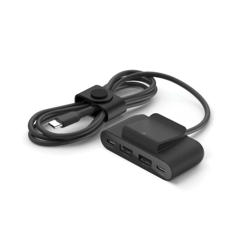 Belkin BoostCharge 4-Port 30W Power Extender Portable Charger w/ 2Meter Cable, Clip Included, 2x USB-C, 2x USB-A, for Apple/Android iPhone 14/13/12 Pro Max, iPad, Samsung Phones & Tablets - Black
