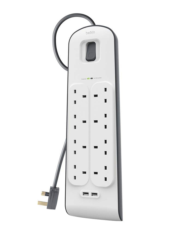 Belkin 8-Outlet Power Connection 2 USB Port, White/Grey