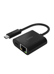 Belkin USB Type-C to Gigabit Ethernet and USB-C PD (Power Only) Adapter for Mac/Windows Laptops/USB-C Devices, Black