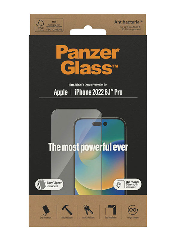 Panzerglass Apple iPhone 14 Pro 2022 Ultra Wide Fit Screen Protector, Black/Clear