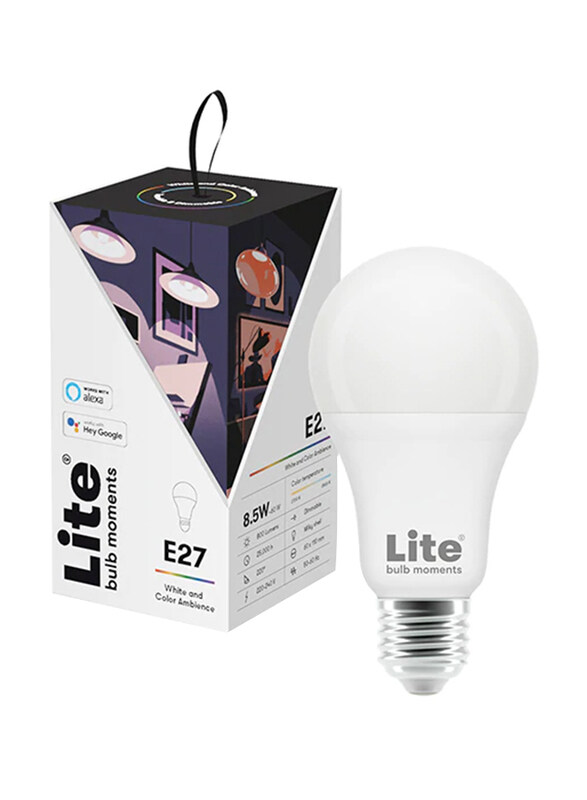 

Lite Bulb Moment E27 A60 RGB LED Lamp, 2700-6500K Wifi & Bluetooth, 8.5W, White