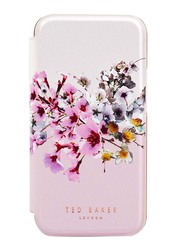 Ted Baker Apple iPhone 12 Mini Jasmine Printed Elegant Book Case with Built-in Mirror, Pink/Rose Gold
