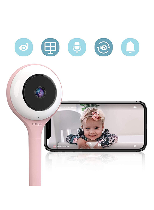 Lollipop Video Baby Monitor with Infrared Night Vision, LED 2.4GHz Wireless Transmission, Two-Way Talk, Temperature Sensor, Cotton Candy Pink