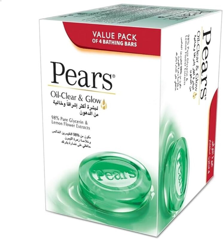 

Pears Oil Clear & Glow Soap with Glycerin & Lemon Flower Extracts 125g pack of 4