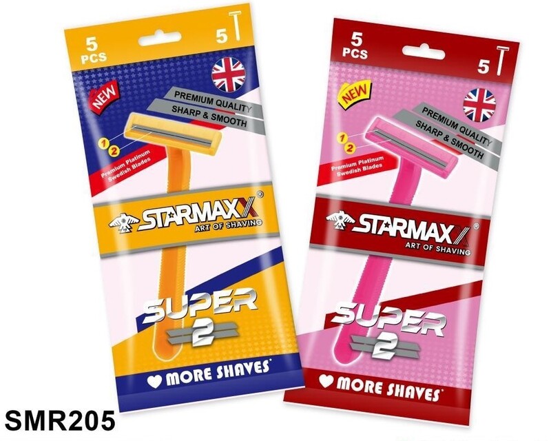 

STARMAXX DISPOSABLE TWIN SUPER BLADE RAZOR WITHOUT LUBRA YELLOW & PINK POUCH 5PCS EACH (5+5) SMR205