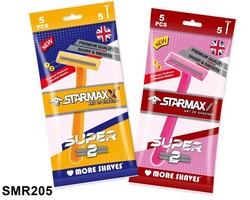 STARMAXX DISPOSABLE TWIN SUPER BLADE RAZOR WITHOUT LUBRA YELLOW & PINK POUCH 5PCS EACH  (5+5) SMR205