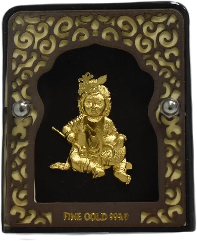 Hindu Baby God Krishna Statue Pure 24k Fine Gold Foiled 7cm best for Car Dashboard, Home, Office, pooja, Decoration, Festival Premium Gift