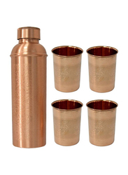 Divine 800ml 5-Piece Copper Embossed Bottle and Glasses Set, Brown/Red