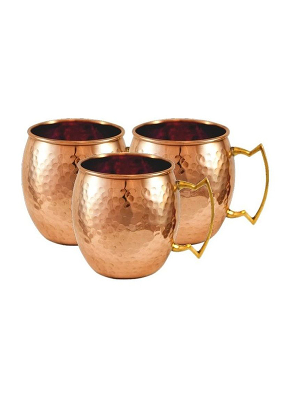 Divine 800ml 3-Piece Copper Hammered Beer Mug Set, Div2271, Brown