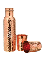 Divine 800ml 3-Piece Copper Hammered Bottle and Glasses Set, Div2280, Brown