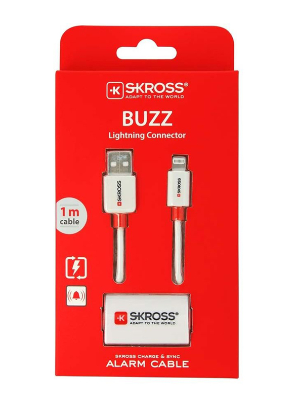 Skross 1-Meter Buzz Alarm Lightning Cable, USB Type A Male to Lightning for Apple Devices, White