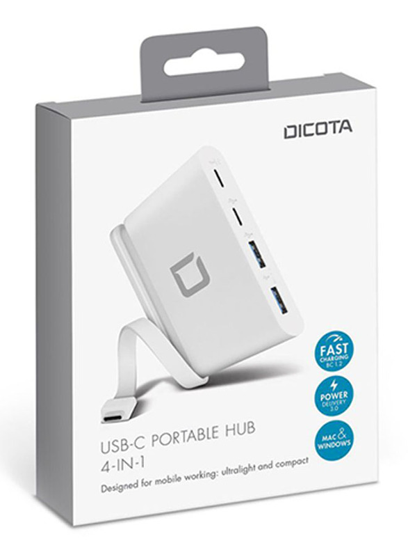 Dicota 4-in-1 USB Type-C Portable Hub for PC, D31731, White