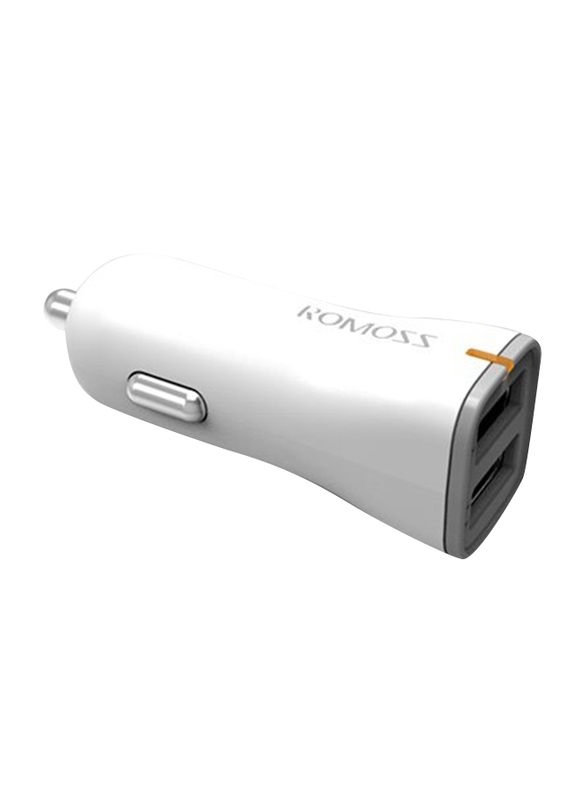 Romoss Ranger-17 Car Charger, Dual Output 2.4A Power Delivery USB Adapter, White