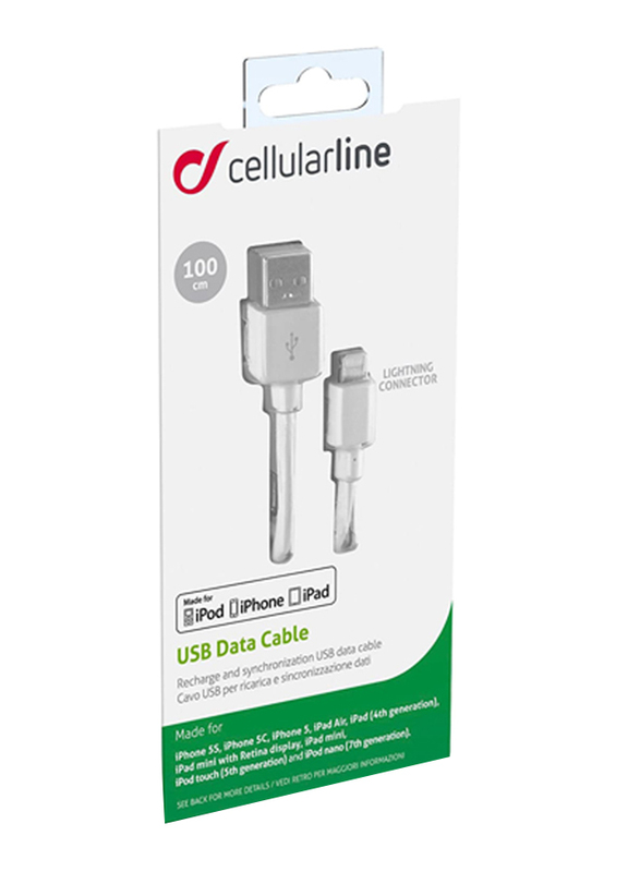 Cellularline 1-Meter Lightning Cable, USB Type A Male to Lightning for Apple Devices, White