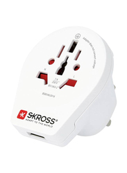 Skross Wall Charger, World To UK Plug USB Single Adapter, 1500261, White