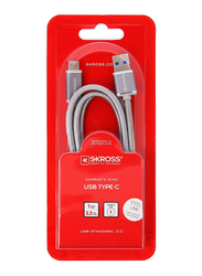 Skross 1-Meter Steel Line USB Type-C Data Cable, USB Type A Male to USB Type-C, Charge and Sync for USB Type-C Devices, Silver