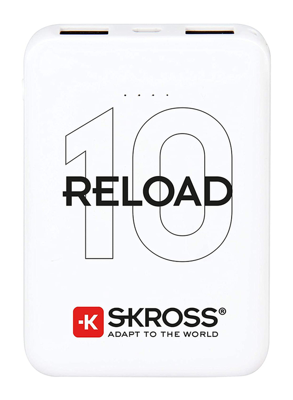 Skross 10000mAh Reload 10 Compact & Sleek Power Bank, with Micro USB Input, Bundle Pack, 2 Pieces, White