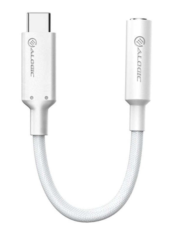 Alogic 10-cm Elements Pro 3.5mm Female AUX Audio Adapter, USB Type-C Male to Female 3.5mm Jack for Smartphones, White