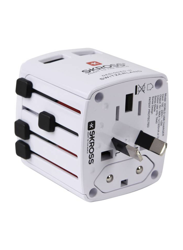 Skross World Wall Charger, 4 Plug 2 Port 2.4A to Euro plug USB Charger Adapter, 1302320, White