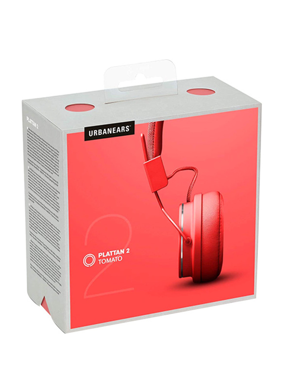 Urbanears Plattan II 3.5 mm Jack On-Ear Headphones with Mic, Tomato Red