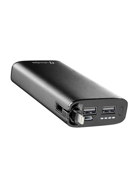 Cellularline 6700mAh FreePower Combo Fast Charging Power Bank, with Micro-USB Input, with Built-in Lightning Connector, Black