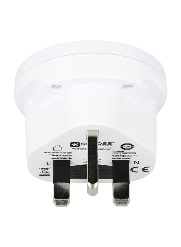 Skross Wall Charger, World To UK Plug USB Single Adapter, 1500261, White