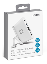 Dicota 4-in-1 USB Type-C Portable Docking Station with HDMI, D31730, White