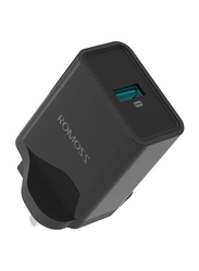 Romoss Power Cube Lite UK Plug Fast Wall Charger, 1 Plug USB Qualcomm 3.0 Home USB Adapter, Black