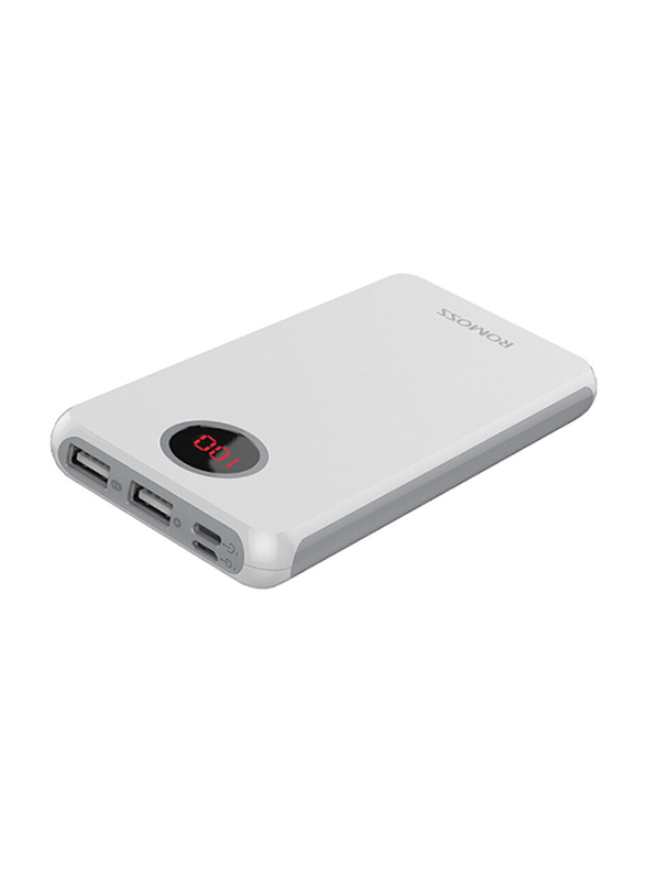 Romoss 10000mAh Ho10 Slim Power Bank, with Lightning and USB Type-C Input, White