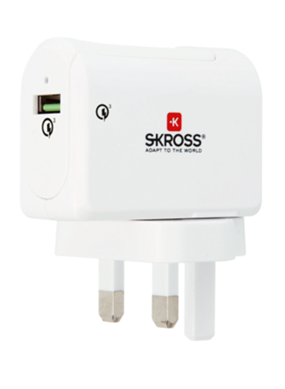 Skross Wall Charger, QC3.0 UK USB Charger Adapter, 2800122, White