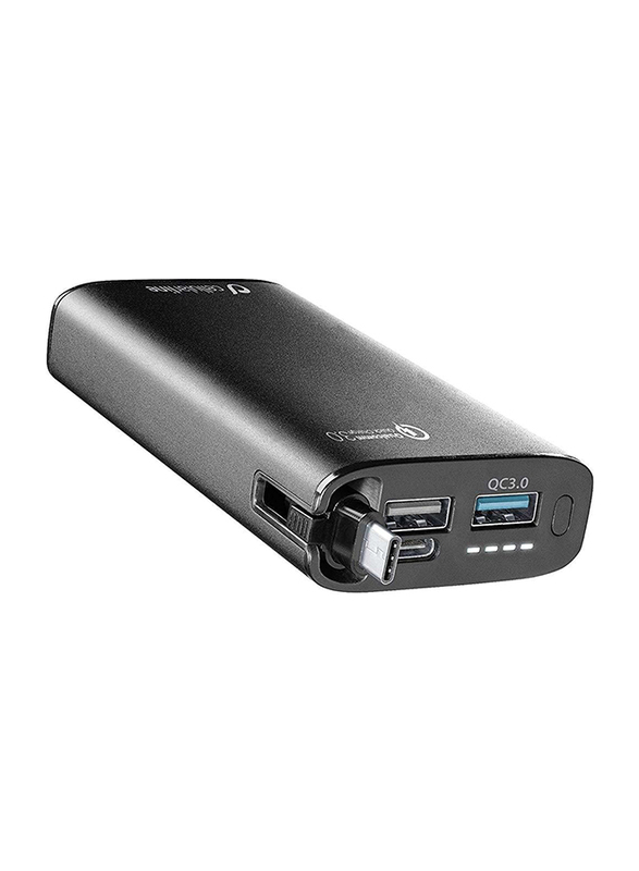 Cellularline 6700Mah FreePower Combo Fast Charging Power Bank, with USB Type-C Input, with Built-in USB Type-C Connector, Black