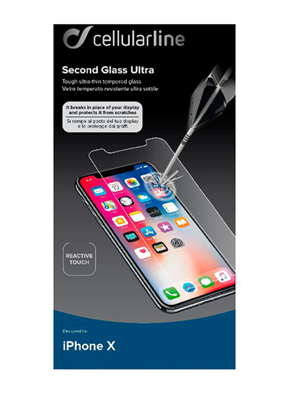 Cellular Line Apple iPhone X Second Glass Ultra Tempered Glass Screen Protector, Clear