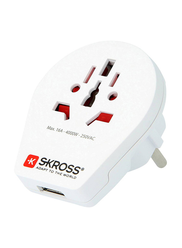 Skross World To Europe Single USB Adapter, 1500260, White