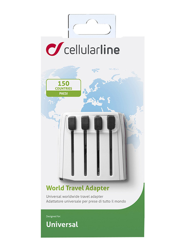 Cellularline WTA 625W World Travel Universal Plug Wall Charger Adapter for International Sockets, White