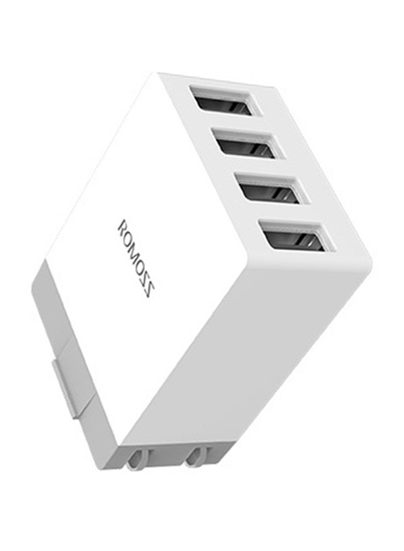 Romoss Power Cube-4 AC14P UK Plug 10.5W Fast Wall Charger, 4 Port USB AC Home USB Adapter, White