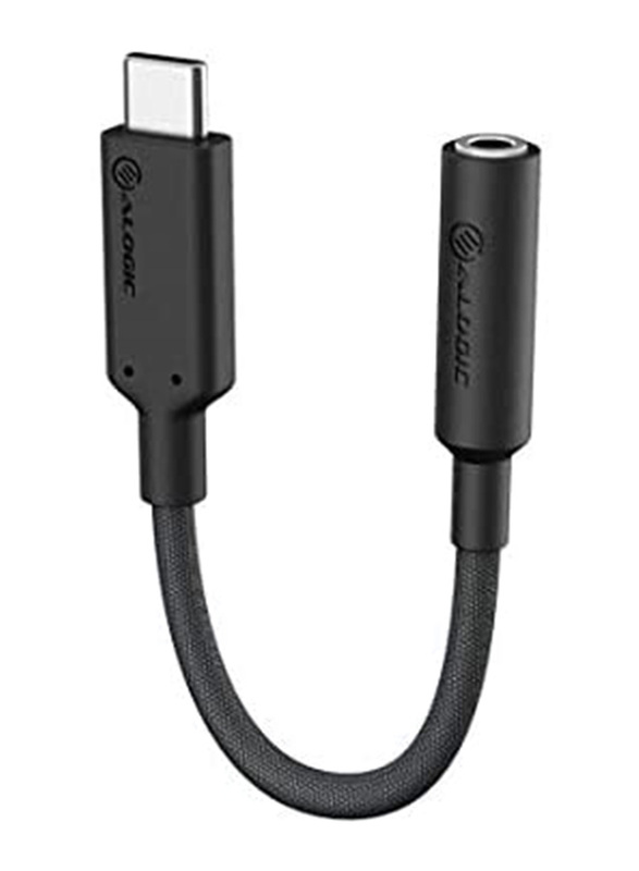 Alogic 10-cm Elements Pro 3.5mm Female AUX Audio Adapter, USB Type-C Male to Female 3.5mm Jack for Smartphones, Black
