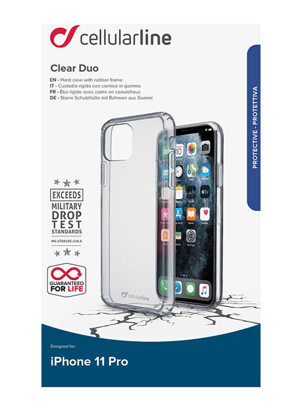 Cellular Line Apple iPhone 11 Pro Clear Duo Hard Case TPU Mobile Phone Case Cover, Transparent