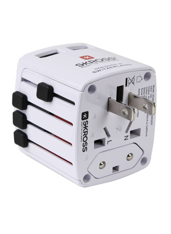 Skross World Wall Charger, 4 Plug 2 Port 2.4A to Euro plug USB Charger Adapter, 1302320, White