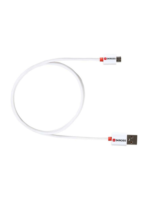 Skross 1-Meter Micro USB Cable, USB Type A Male to Micro USB, Sync and Charging Cable for Smartphones, White
