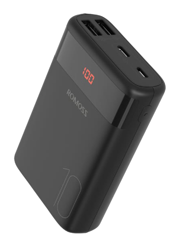 Romoss 10000mAh Ares10 Compact Power Bank, with Micro USB and USB Type-C Input, Bundle Pack, 2 Pieces, Black