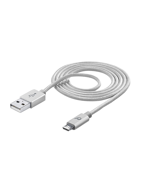Cellularline 1-Meter Micro B-USB Data Cable, USB Type A Male to Micro B-USB for Smartphones/Laptops, Silver