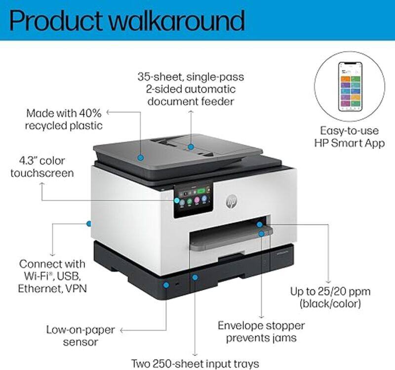 

HP OfficeJet Pro 9130 All-in-One Printer - Wireless, Two-sided Printing, Two-sided scanning, ADF, Scan to PDF/Email, Touchscreen