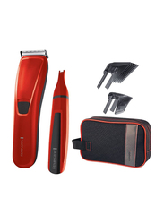 ريمنجتون مجموعة أدوات تشذيب الشعر بريسيشن كت بإصدار محدود مع ماكينة تشذيب شعر الأنف والأذن ، HC5302 ، أحمر
