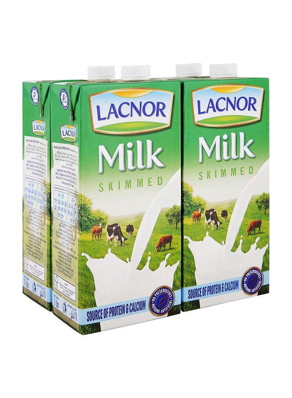 Lacnor Essentials Preservatives Free Long Life Skimmed Milk, 4 x 1 Liter