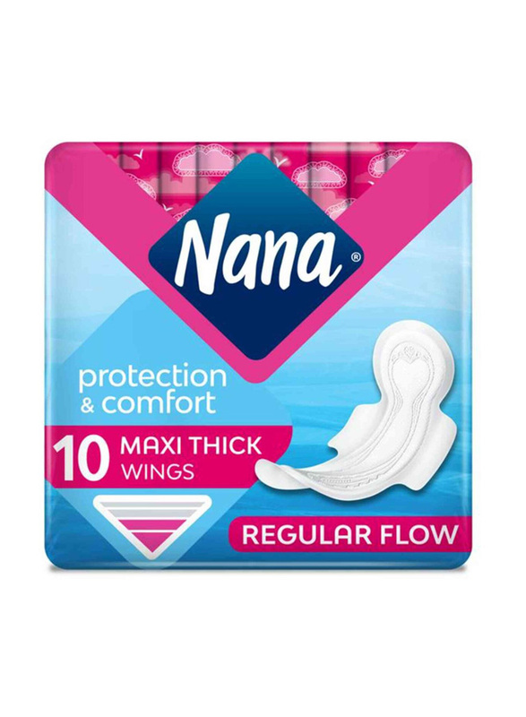 Nana Protection & Comfort Maxi Thick Regular Pads With Wings, 10 Pieces